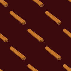 Cinnamon seamless pattern, Christmas spicy condiment. Cartoon flat style. Vector