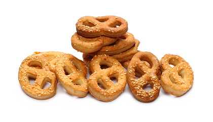 Salty handmade pretzels isolated on white background