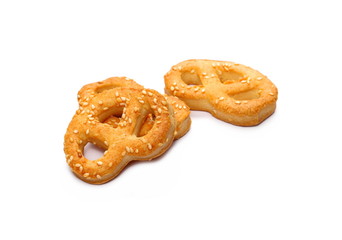 Salty handmade pretzels isolated on white background