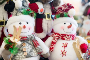 Christmas background with snowman and New Year decoration