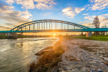 Sava river sunset time. / Scenic view at Sava river in sunset time, Zagreb city scenery, Croatia.