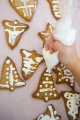 Obraz na płótnie Canvas Kid decorates Christmas cookies