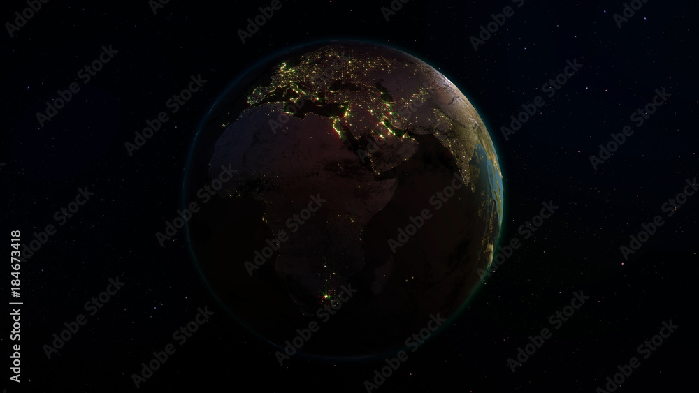 Aufkleber 3d rendering earth from space against the background of the starry sky. shadow and illuminated side 
