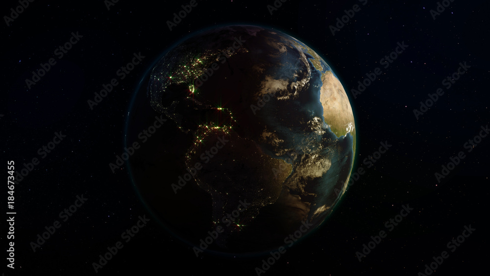 Aufkleber 3d rendering earth from space against the background of the starry sky. shadow and illuminated side 
