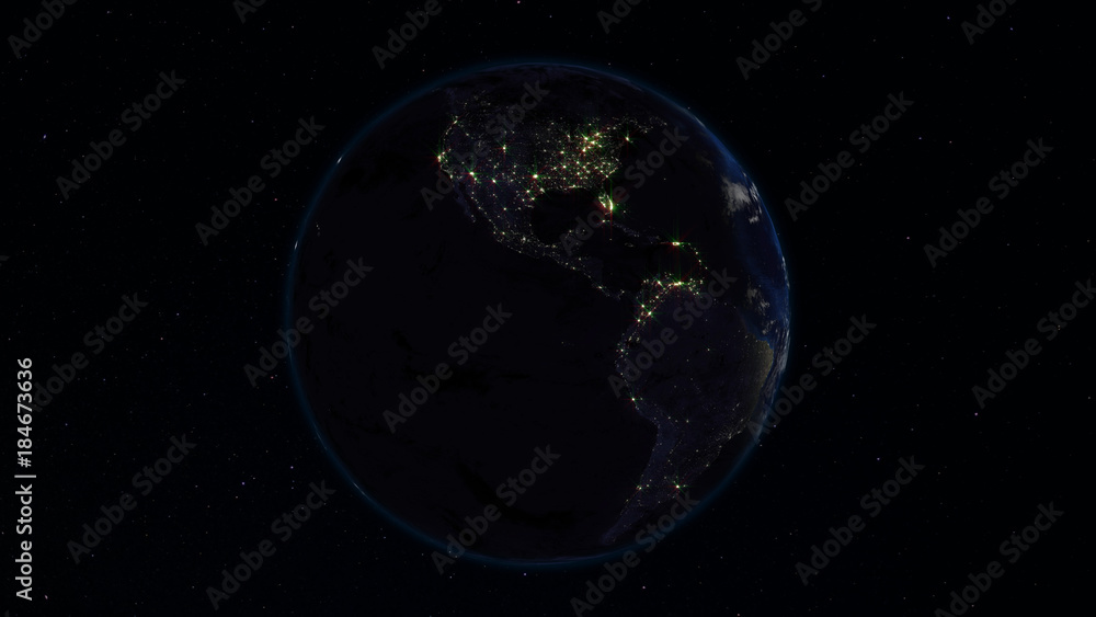 Poster 3d rendering earth from space against the background of the starry sky. shadow and illuminated side 