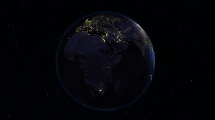 Fototapeta na wymiar 3D rendering Earth from space against the background of the starry sky. Shadow and illuminated side of the planet with cities