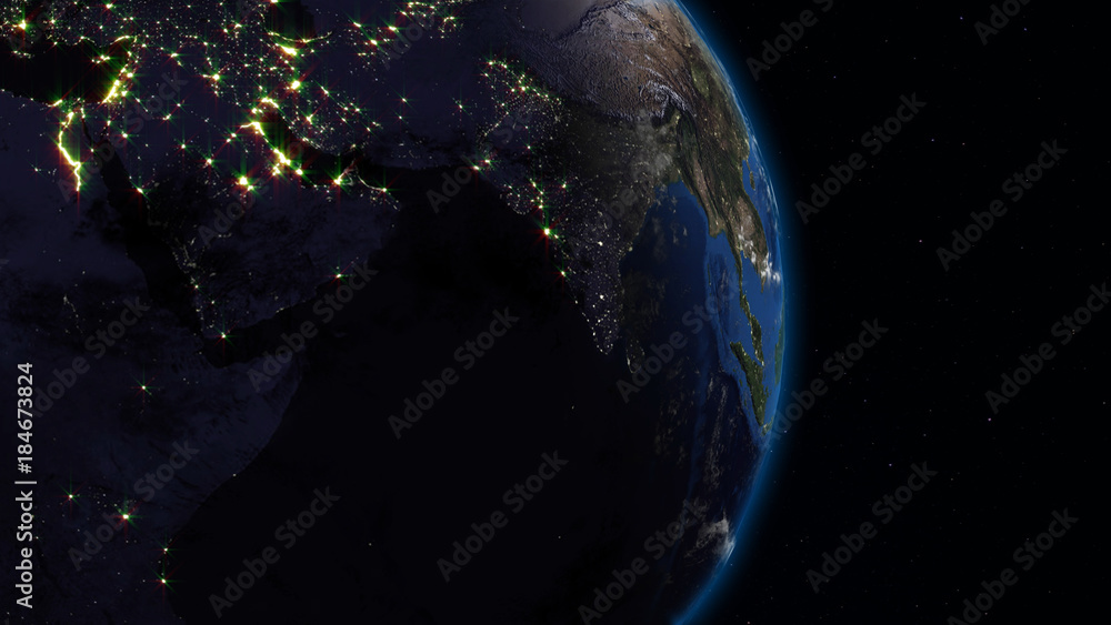 Aufkleber 3d rendering earth from space against the background of the starry sky. shadow and illuminated side 