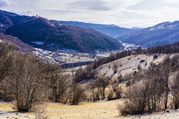 Fototapeta na wymiar beautiful winter landscape with the Bucegi Mountains in Romania