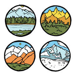 Mountain landscape icon set. 