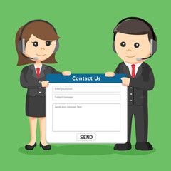 SEO Consultant man and woman with contact us board