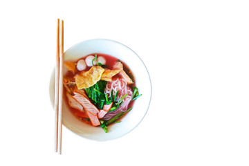 White noodle with red soup in Thai style food (Yen-ta-for). This has clipping path.