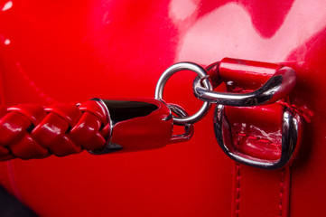 fittings on the leather hand bag
