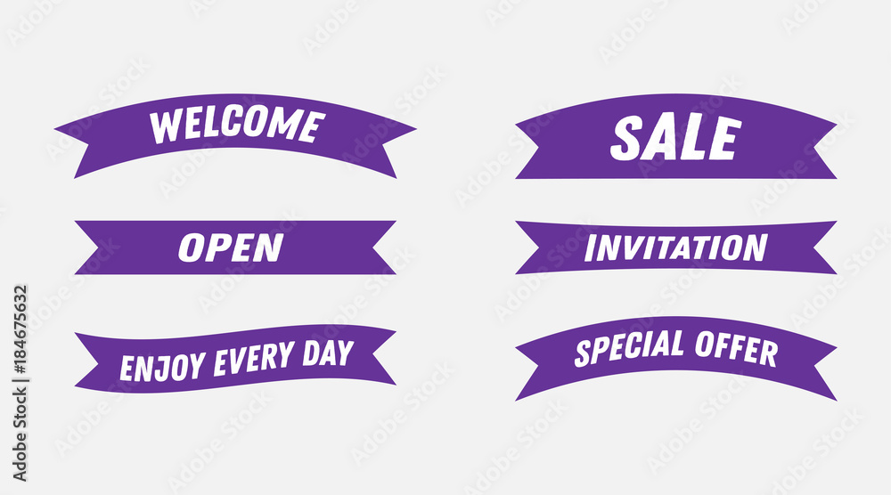 Wall mural set of vector ribbons in ultra violet colors. trend ultra violet color.vector banners ribbons with t