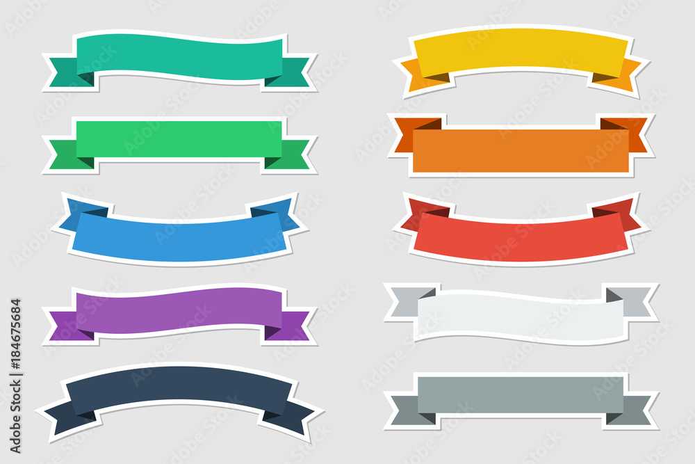 Canvas Prints flat stickers vector ribbons in flat color on gray background. vector illustration