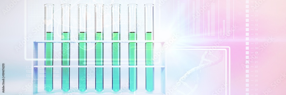 Poster composite image of atom and dna helix interface