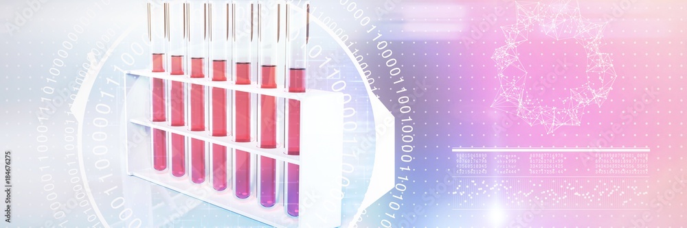 Poster composite image of digital image of dna helix with numbers
