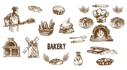 Digital vector detailed line art bakery