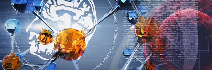 Composite image of digitally image of dna helix and brain