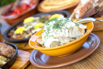 Salted Mushrooms with sour cream and onions