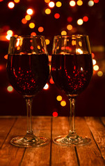 festive wine glasses with a drink of wine or champagne