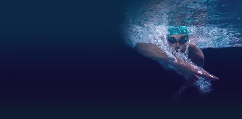 Fotobehang Man swimming in blue water © vectorfusionart