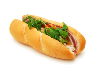 Closeup of sandwiches isolated on white background