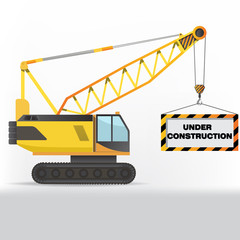 Construction crane holding sign