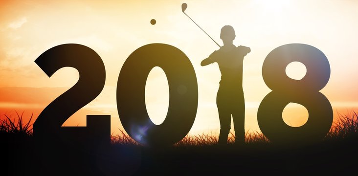 Composite image of golfer standing and waiting with stick in