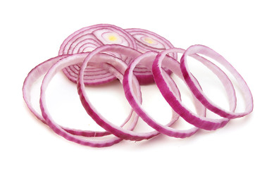 Sliced red onion on white background