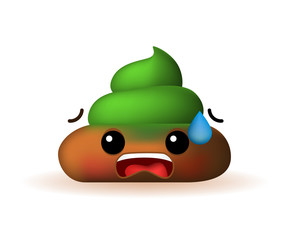 Cute Scared Poo Emoticon on White Background. Isolated Vector Illustration 