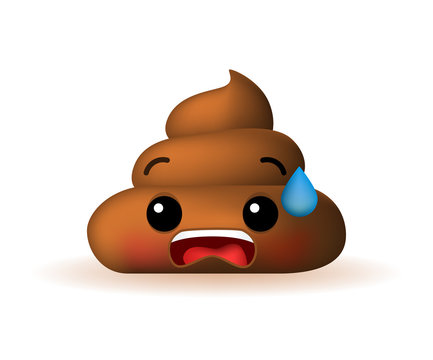 Cute Scared Poo Emoticon on White Background. Isolated Vector Illustration 