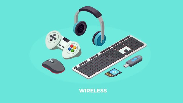 Wireless connected computer and mobile devices isometric icons animated available in 4k UHD FullHD and HD 3d loopable realistic video footage