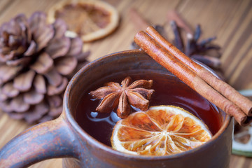 mulled wine in a ceramic mug