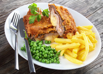 delicious Cordon Bleu with French fries