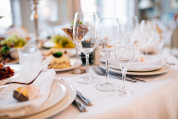 Table set for an event party or wedding reception. Served table wedding party