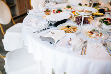 Table set for an event party or wedding reception. Served table wedding party