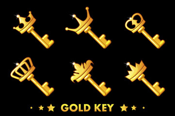 Cartoon Golden key with crown in vector