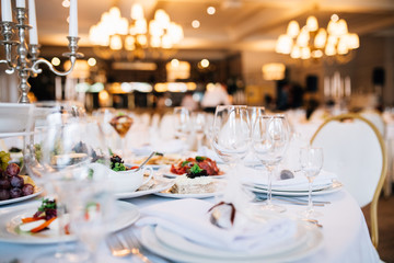 Table set for an event party or wedding reception. Served table wedding party