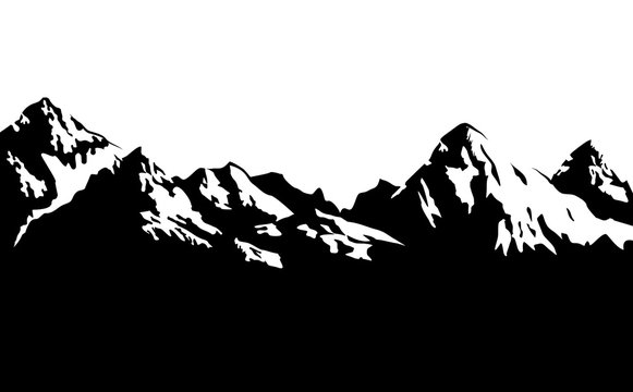 Black and white snowcapped mountains - vector background 