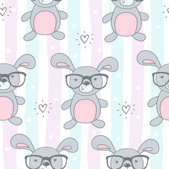 Seamless pattern with cute little bunny. vector illustration