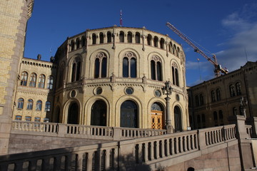 Fototapeta na wymiar Norwegian parliament Storting Oslo in central Oslo, Norway