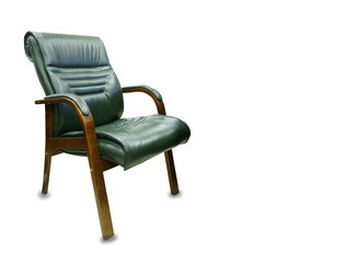 The office chair from green leather. Isolated