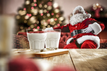 desk with milk and santa claus 