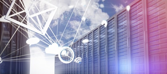 Composite image of lines connecting various networking icons