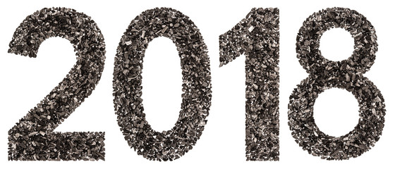 Numeral 2018 from black a natural charcoal, isolated on white background