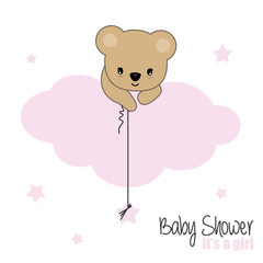 baby shower girl. bear catching a star