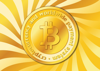 Bitcoin conceptual background with Golden Bitcoin on Hypnosis Spiral