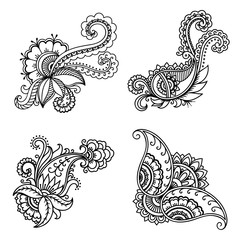 Fototapeta na wymiar Henna tattoo flower template in Indian style. Ethnic floral paisley - Lotus. Mehndi style. Ornamental pattern in the oriental style.