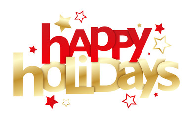 "HAPPY HOLIDAYS!" Gold and Red Vector Typography with Stars