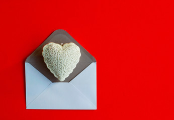 Top view of red background with valentine's day idea. Love concept.